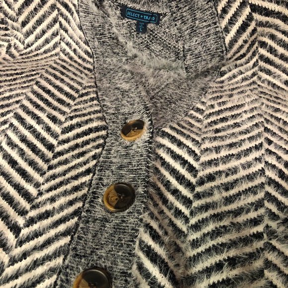 SELECT TREND Black White Striped Button Up Jacket Sweater Women Size L - Picture 3 of 3